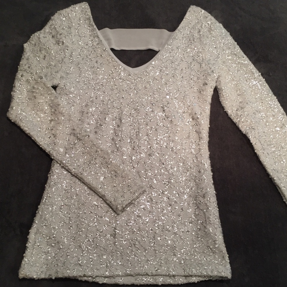 Jennifer Lopez Silver Texture Long Sleeve Blouse